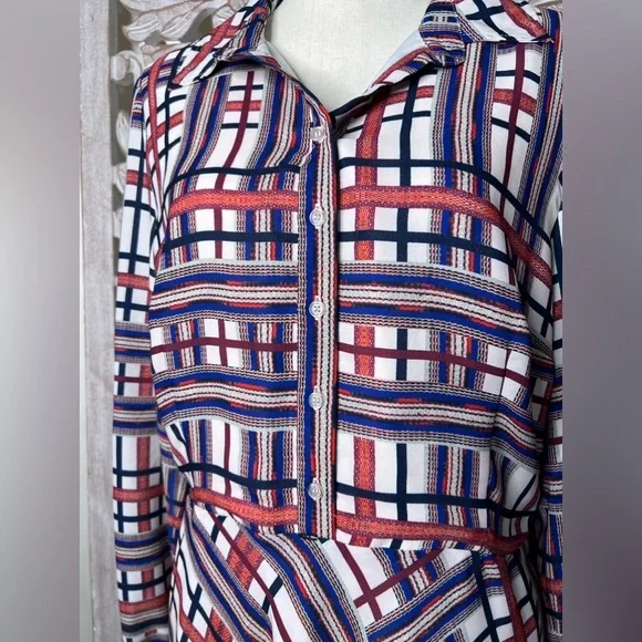 EUC Cremieux Long Sleeved Flowy Collard Shirt Dress-Multicolor Sz 14 - Picture 2 of 5